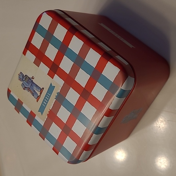 Fossil Watch Tin Retro Robot Plaid Vintage Style Collectible *Empty Tin Only* - Picture 15 of 16